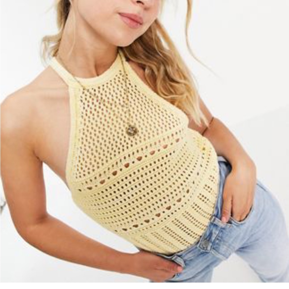 Crochet halter top pale yellow size 14